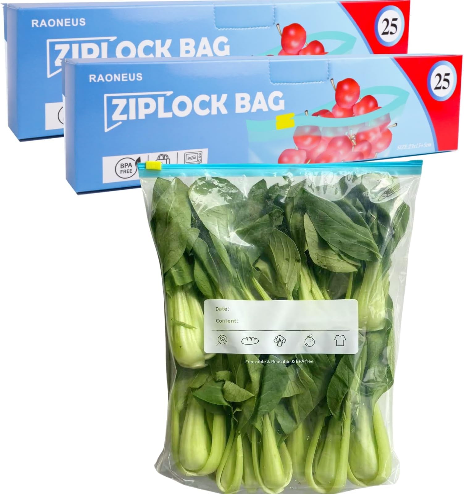 Zip Lock Bags Freezer Bags-BPA Free Food Storage Bags Reusable for Food Storage, Snacks, Fruits,Sandwich Bags (L)…