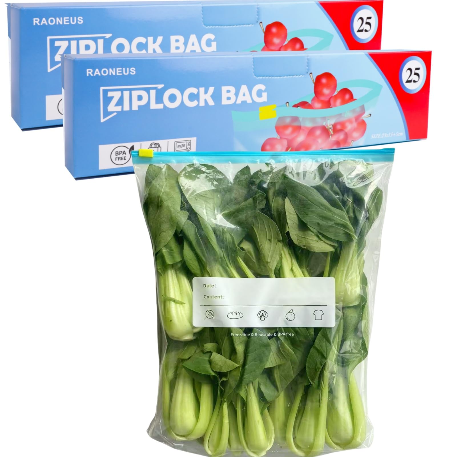 Zip Lock Bags Freezer Bags-BPA Free Food Storage Bags Reusable for Food Storage, Snacks, Fruits,Sandwich Bags (L)…