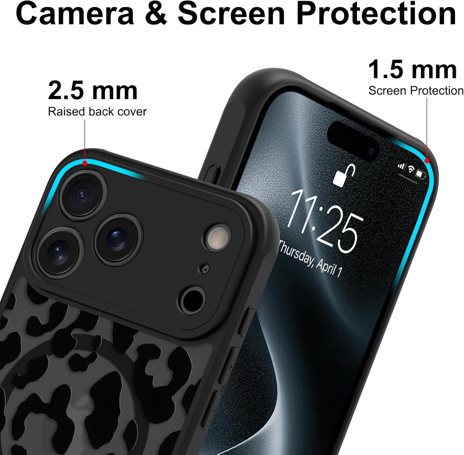 MZELQ Magnetic Case for iPhone 17 Pro Max 6.9 Inch, Clear Leopard Cheetah [Compatible with Magsafe Charging] Translucent Matte Hard Shockproof Camera Protection Cover for Women Men, Frosted Black - Image 3