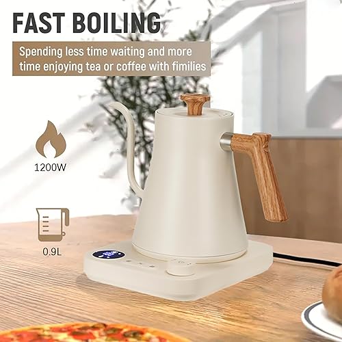 Miniatura 3 de Hervidor eléctrico de cuello de cisne, tetera eléctrica, control de temperatura de 1 , acero inoxidable 304 ultra silencioso, para café, té y