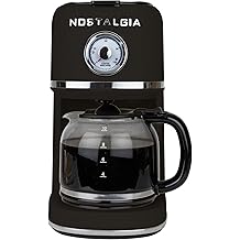Nostalgia Classic Retro 10 Cup Coffee Maker - One-Touch Drip Brew, Reusable Filter - Anti-Drip, Auto Shutoff, &amp; Time Display - Dishwasher Safe 50 oz Carafe - Black