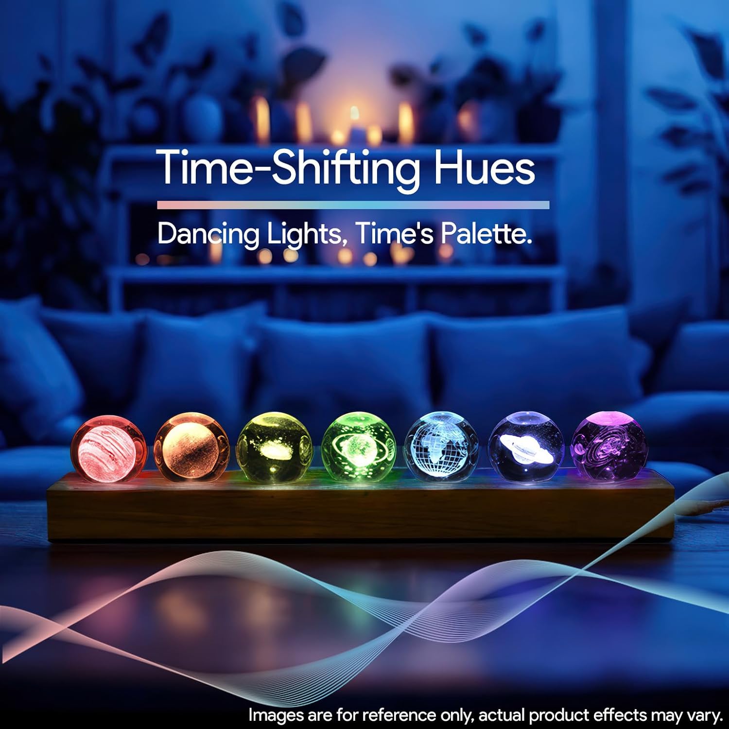 7 Pcs Planet Crystal Ball Night Light Lamp with LED Wooden Base, Astronomy Gifts,3D Galaxy Moon Saturn Crystal Ball Nightlight for Meditation Positive Energy Decoration Balls Set for Home
