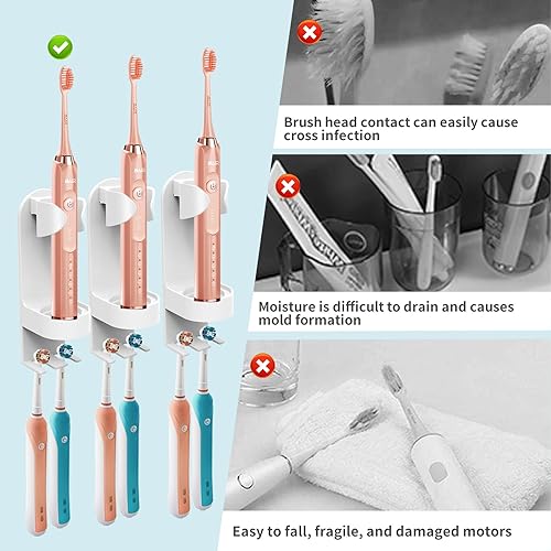 Miniatura 5 de 3 soportes electrónicos para cepillos de dientes montados en la pared para baño, soportes adhesivos para cepillos de dientes, organizador de