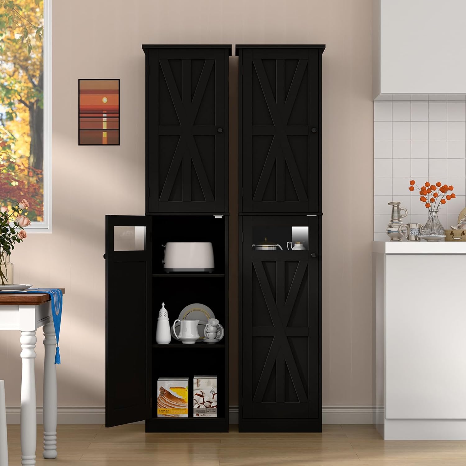 Vabches Tall Bathroom Cabinet, Slim Bathroom Storage Cabinet with Adjustable Shelves and 2 Doors, Narrow Floor Storage Cabinet for Bathrooms, Kitchen, Living Room, Black