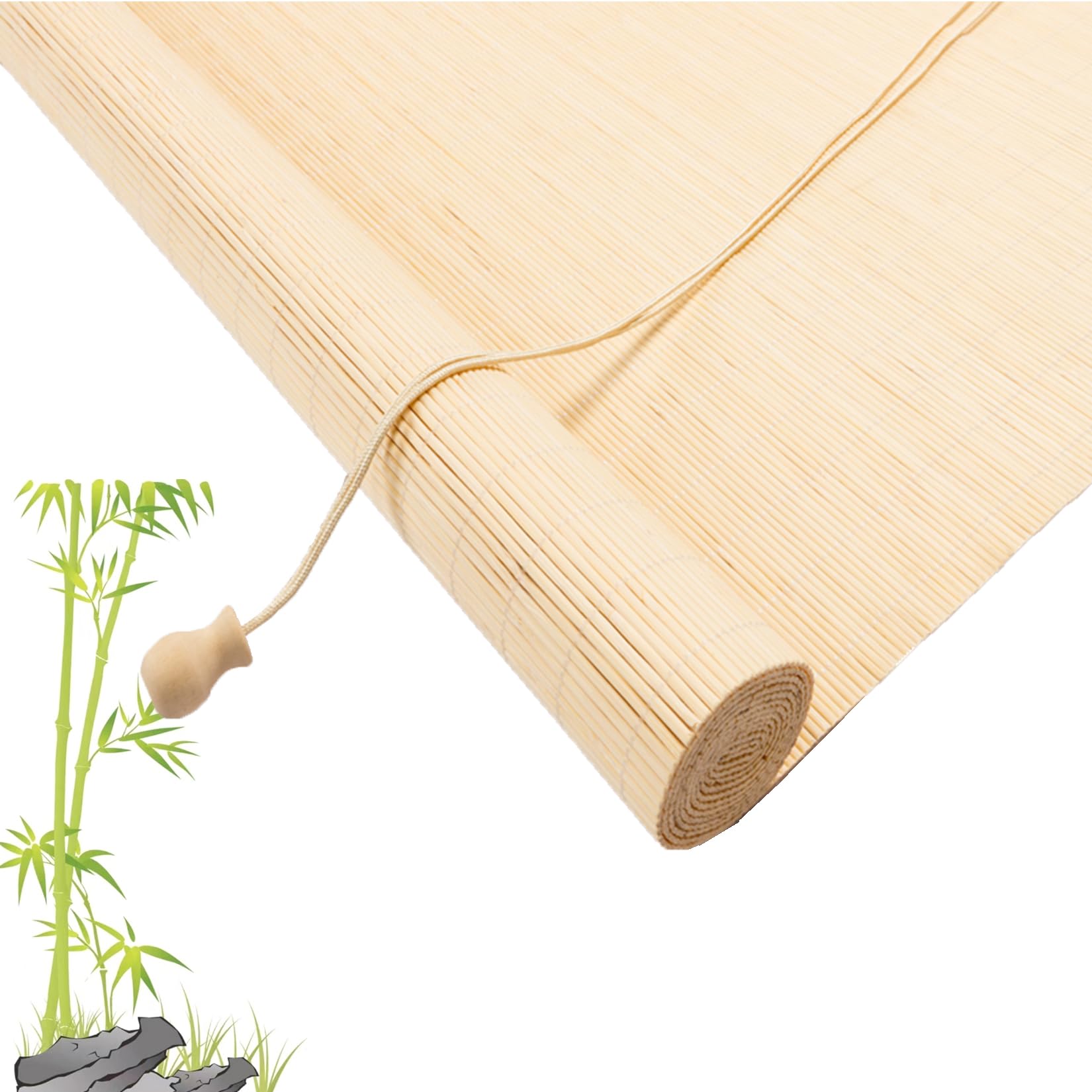 Retro Roller Blinds,Roman Blinds,Customizable Natural Bamboo Roller Blinds,Light Filtering Privacy Curtains Decorative Curtain for Outdoor Indoor Garden (A-bs-,50x50cm/20x20in)