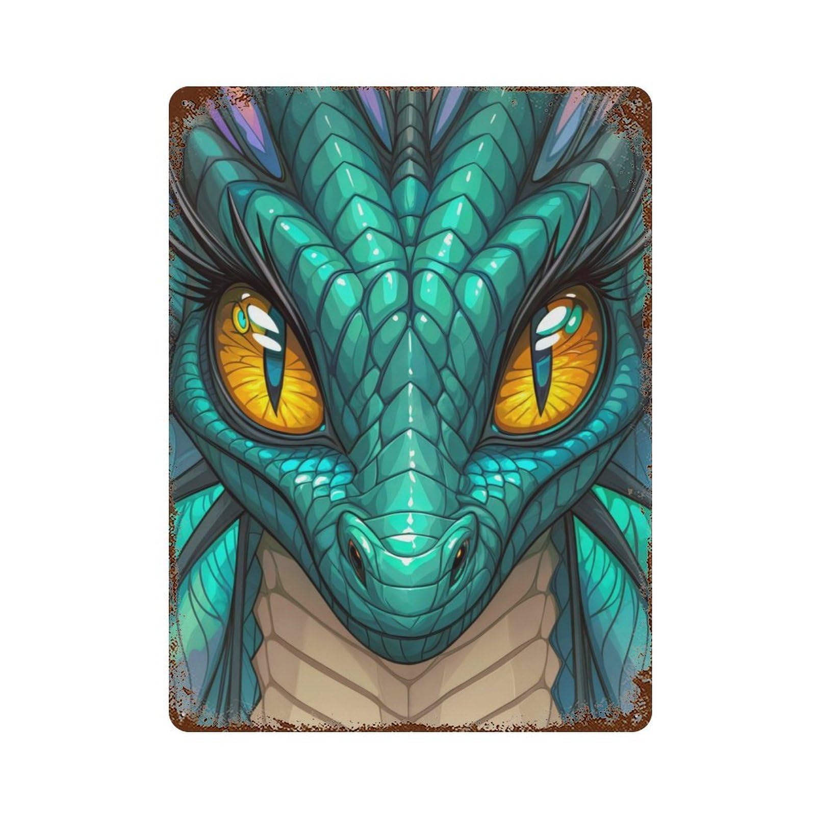 Stained Pretty Dragon Rusty Metal Tin Sign 15.7"x11.8", for Pub, Kitchen And Man Cave Decor, Farmhouse Wall Decor