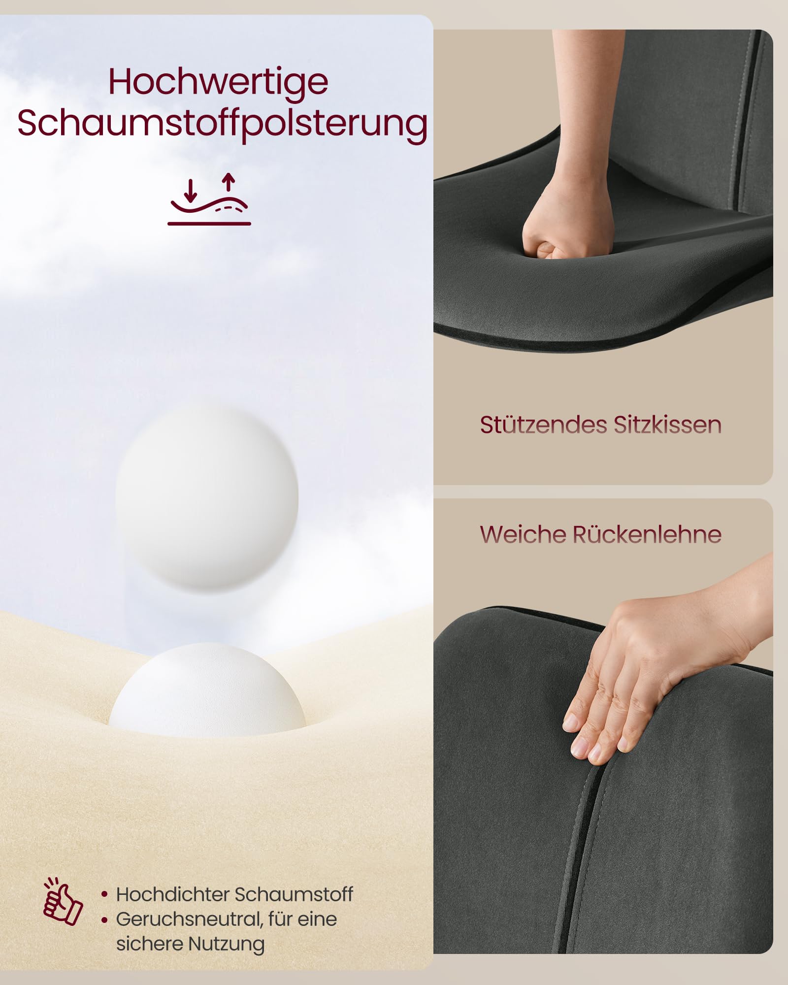 VASAGLE Barhocker 2er Set, Barstühle höhenverstellbar, drehbare Küchenhocker, mit ergonomischer Rückenlehne, Samt, für Kücheninsel, Hausbar, modern, anthrazitgrau LJB188G01