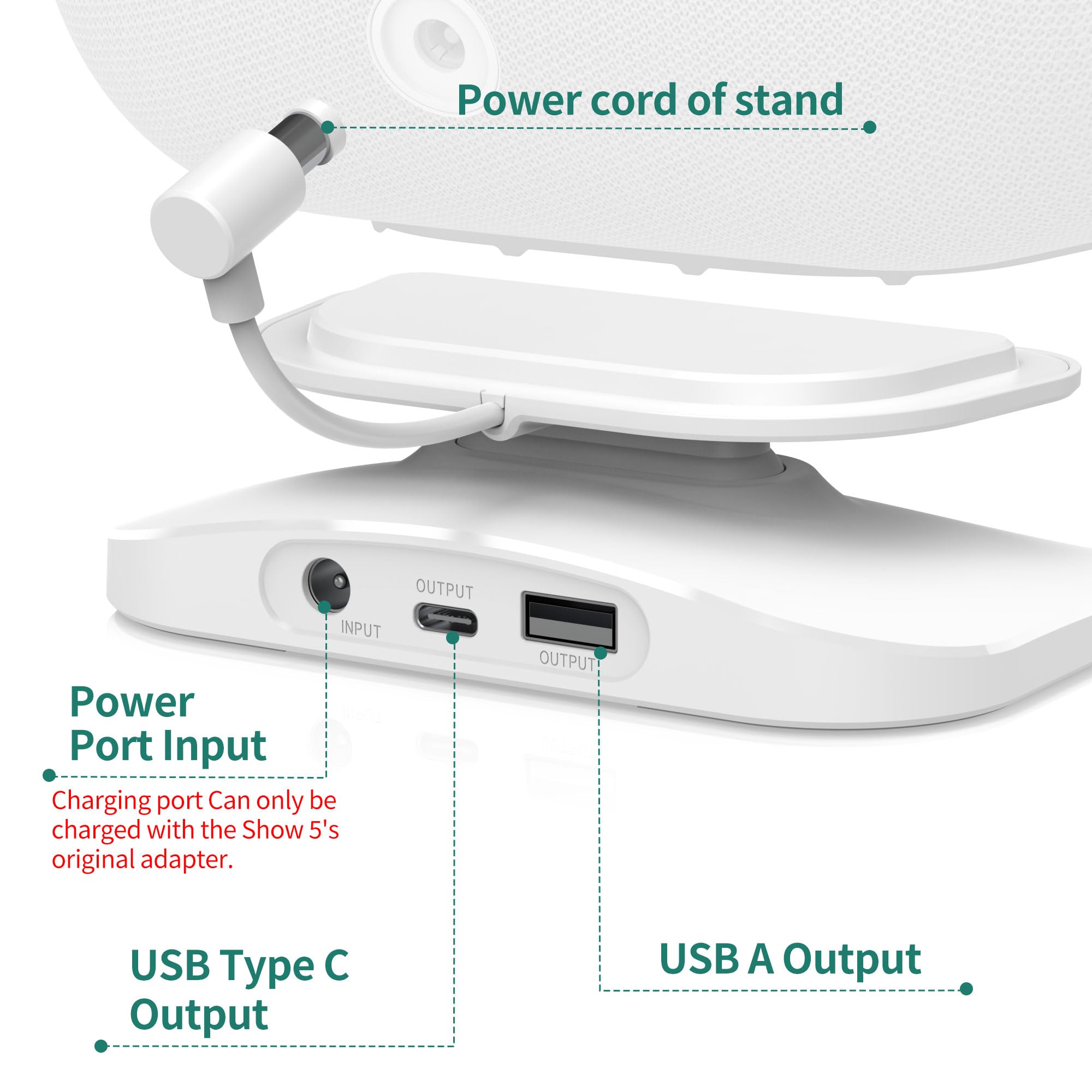Supporto per Show 8 3rd gen e telefono - PlusAcc Supporto stazione di ricarica regolabile con porta USB-C/A due, compatibile con auricolari/Show 8 solo 3rd Gen (Bianco)