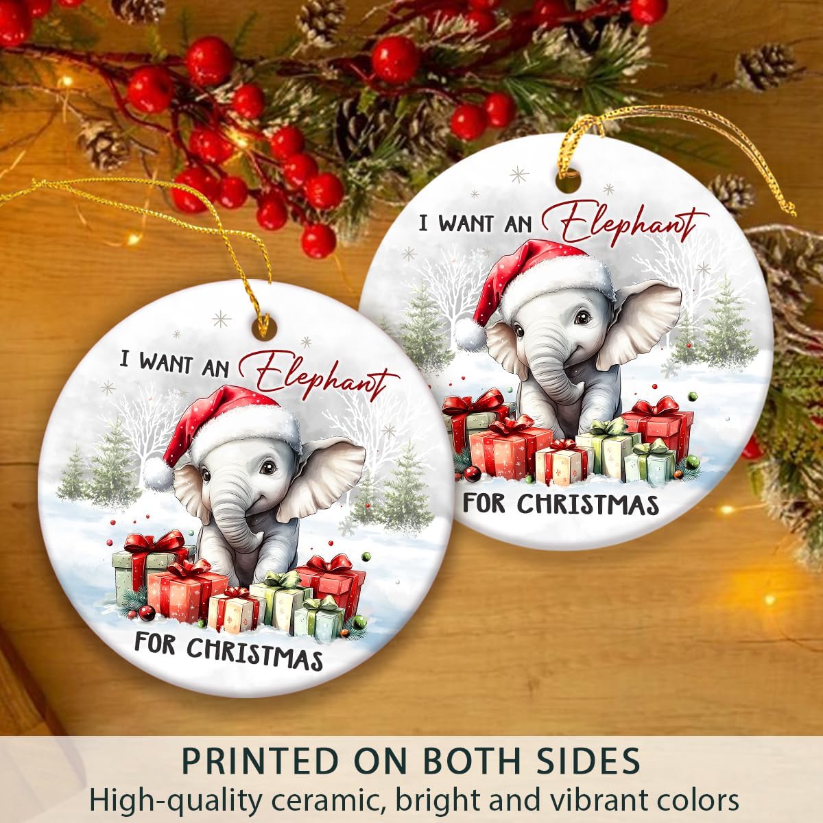 Elephant Christmas Ornament 2025, Holiday Animal Lover Gifts for Friends, Family, Cute White Elephant Gifts for Women Men, Ceramic Ornament for Christmas Tree Decorations - Image 3