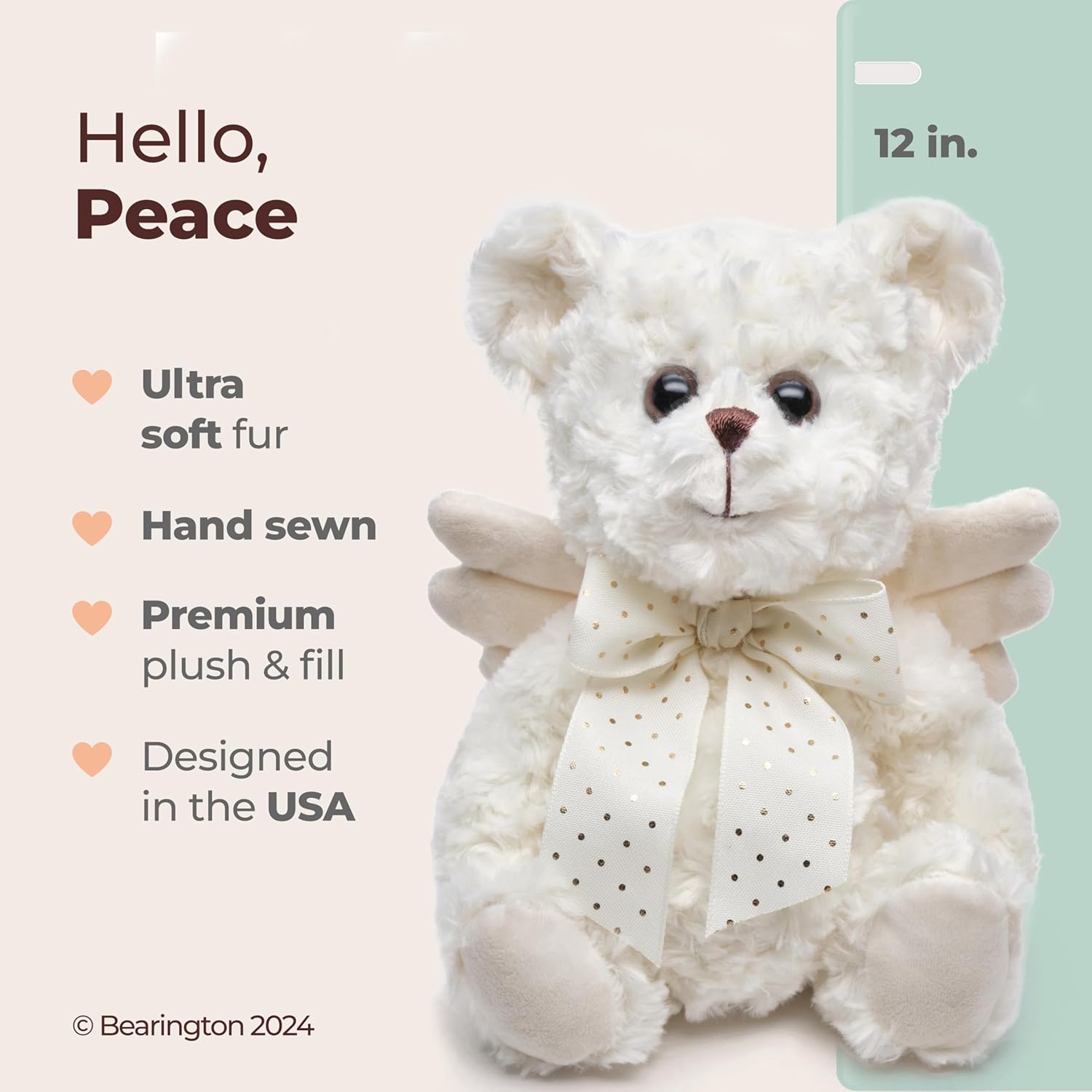 Bearington Peace Teddy Bear Angel Stuffed Animal Plushie - 12" Guardian Angel Bears with Wings and Soft Fur - Comforting Teddy Angels Plush Toys Gift for Sympathy, Baptism, Bereavement and Memorial - Image 2