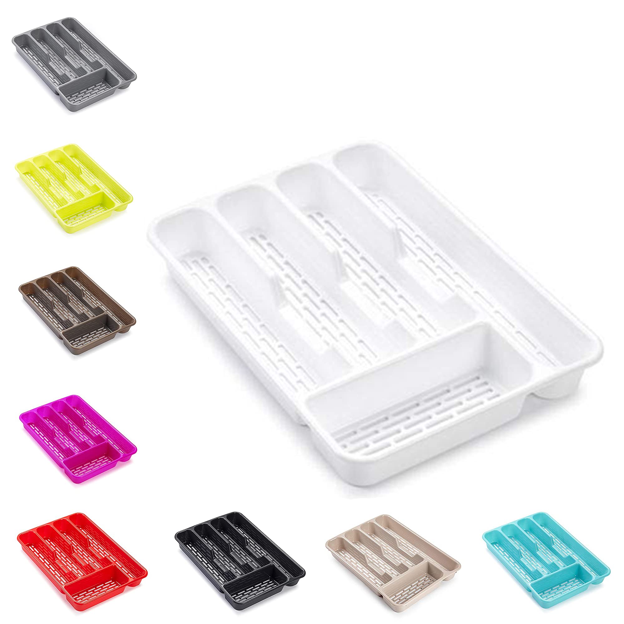 Plastific White Large Cutlery Tray Flatware Organiser Strong Plastic Drawer Sliding Tidy (, 33 X 24 X 4.3)