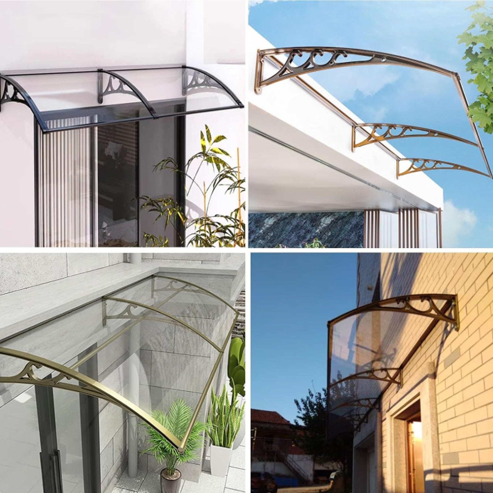 Aluminiowy baldachim na drzwi wejściowe z poliwęglanu, markiza na drzwi, ochrona przed słońcem, ochrona przed promieniowaniem UV, deszczem, śniegiem, 60 x 180 cm