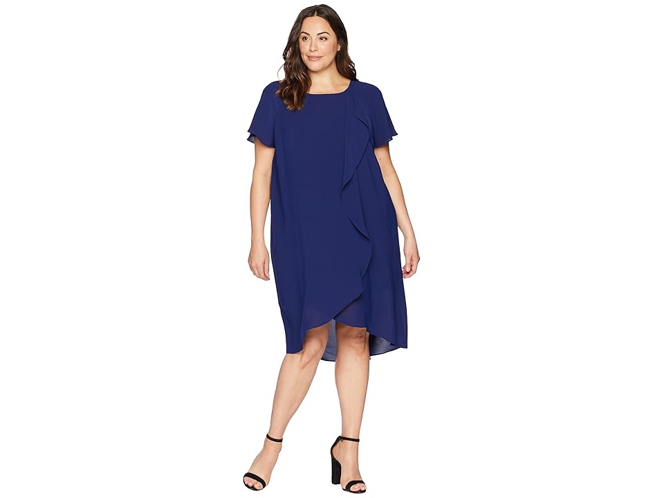 

Adrianna Papell Plus Size Gauzy Crepe Corkscrew Drape (Blue Sapphire) Women's Dress