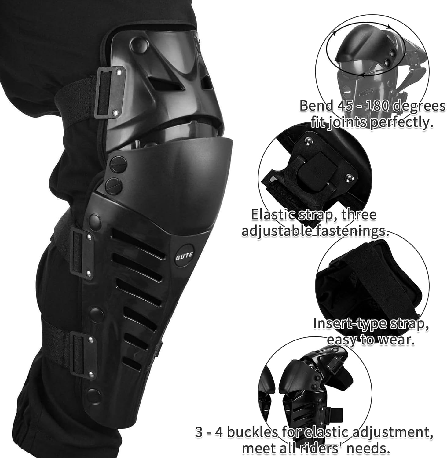 Gute Knee Pads, Adjustable Long Leg Sleeve Gear Crashproof Nonslip Protective Shin Guards for Motorcycle Mountain Biking-1 Pair