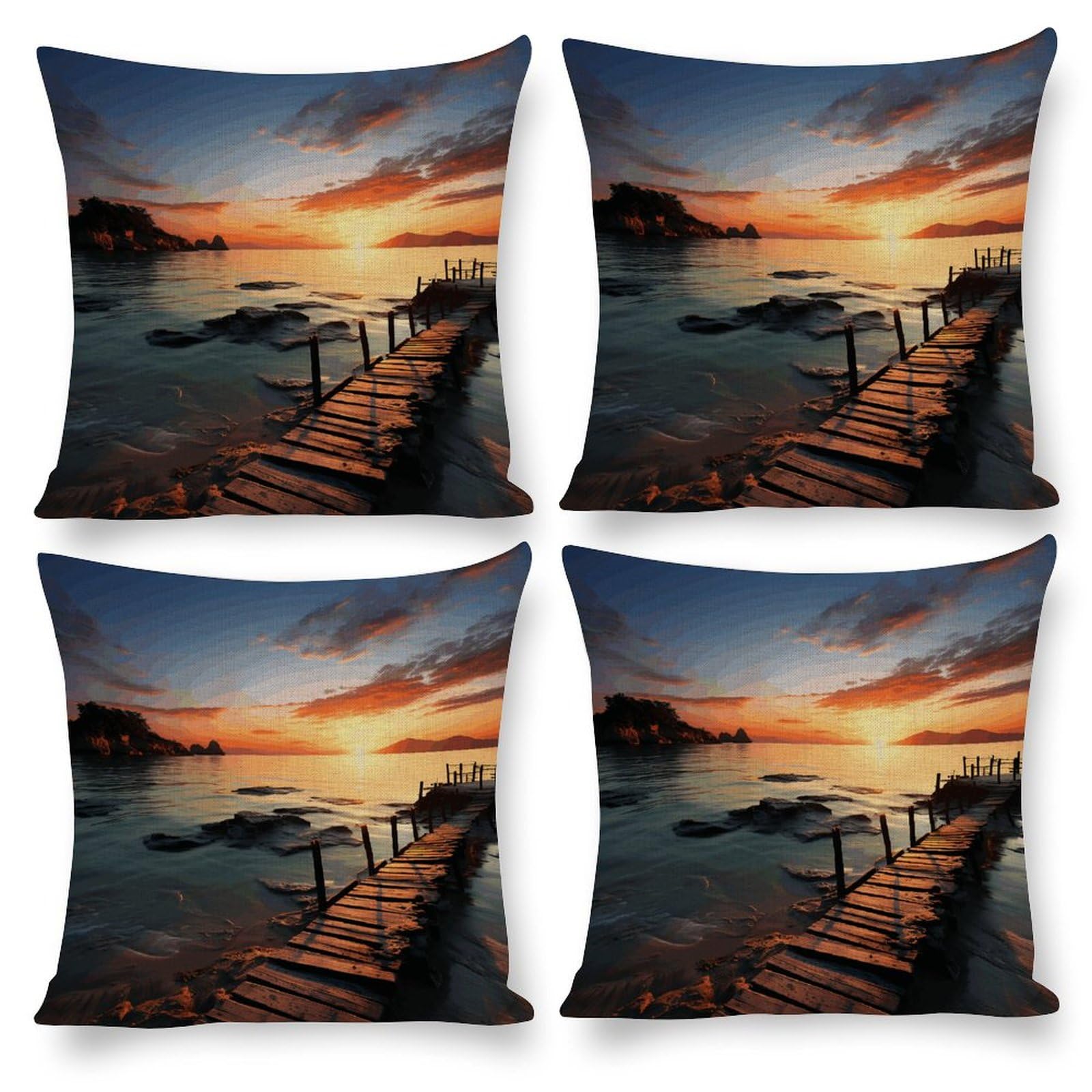 Housse de coussin paysage marin coucher de soleil 40x40 cm déco bord de mer