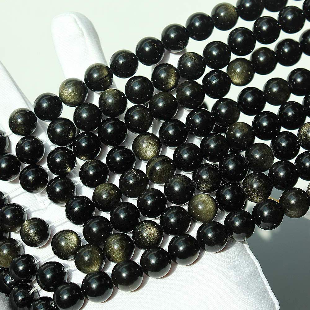 Genuine Golden Obsidian Beads for Jewelry Making Gemstone Semi Precious Stone Round 10mm Strand 15"(36-38pcs) — view 2