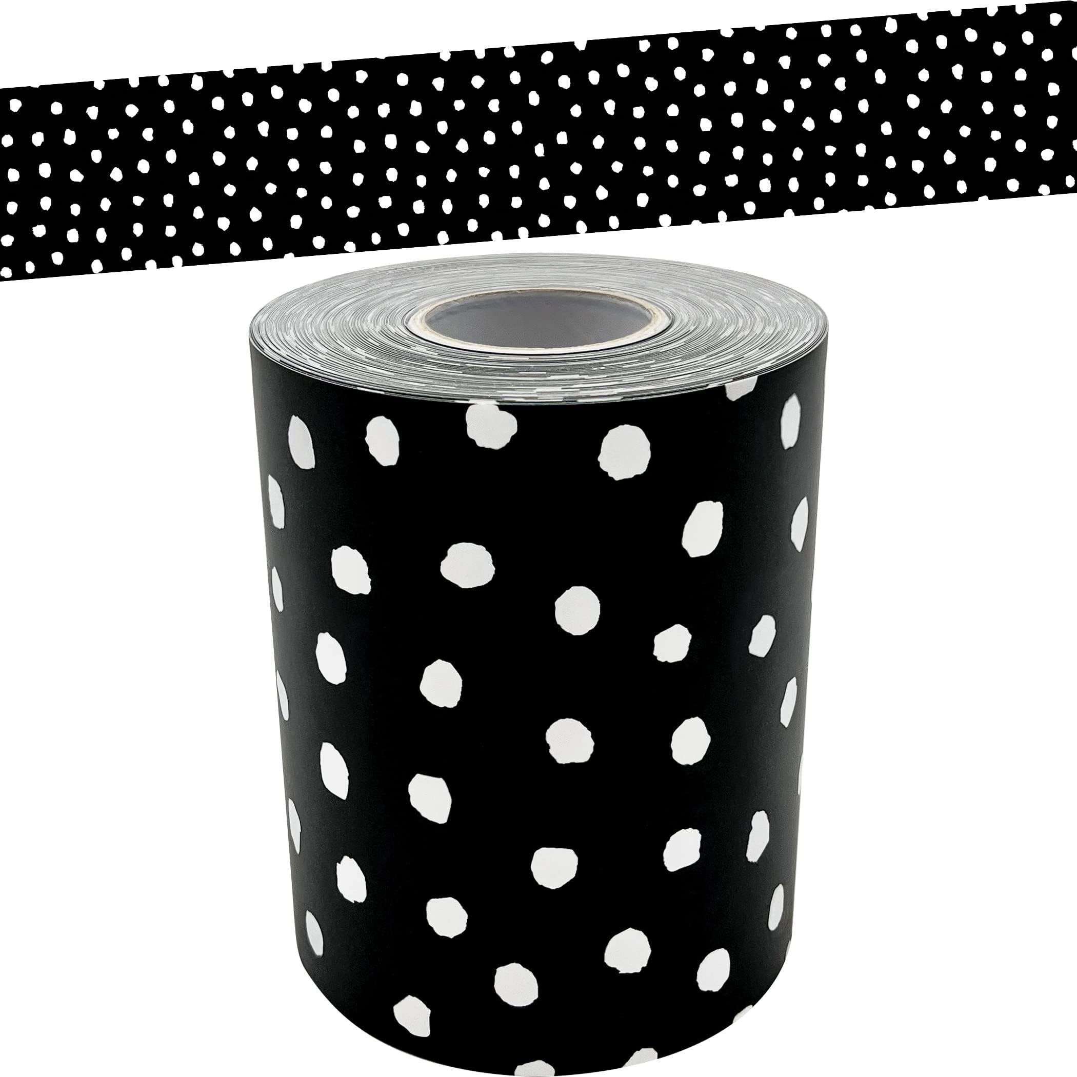 White Painted Dots on Black Straight Rolled Border Trim