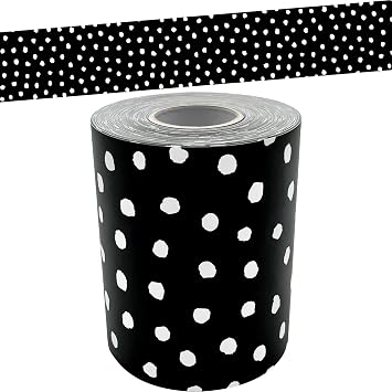 Teacher Created Resources White Painted Dots on Black Straight Rolled Border Trim TCR8911