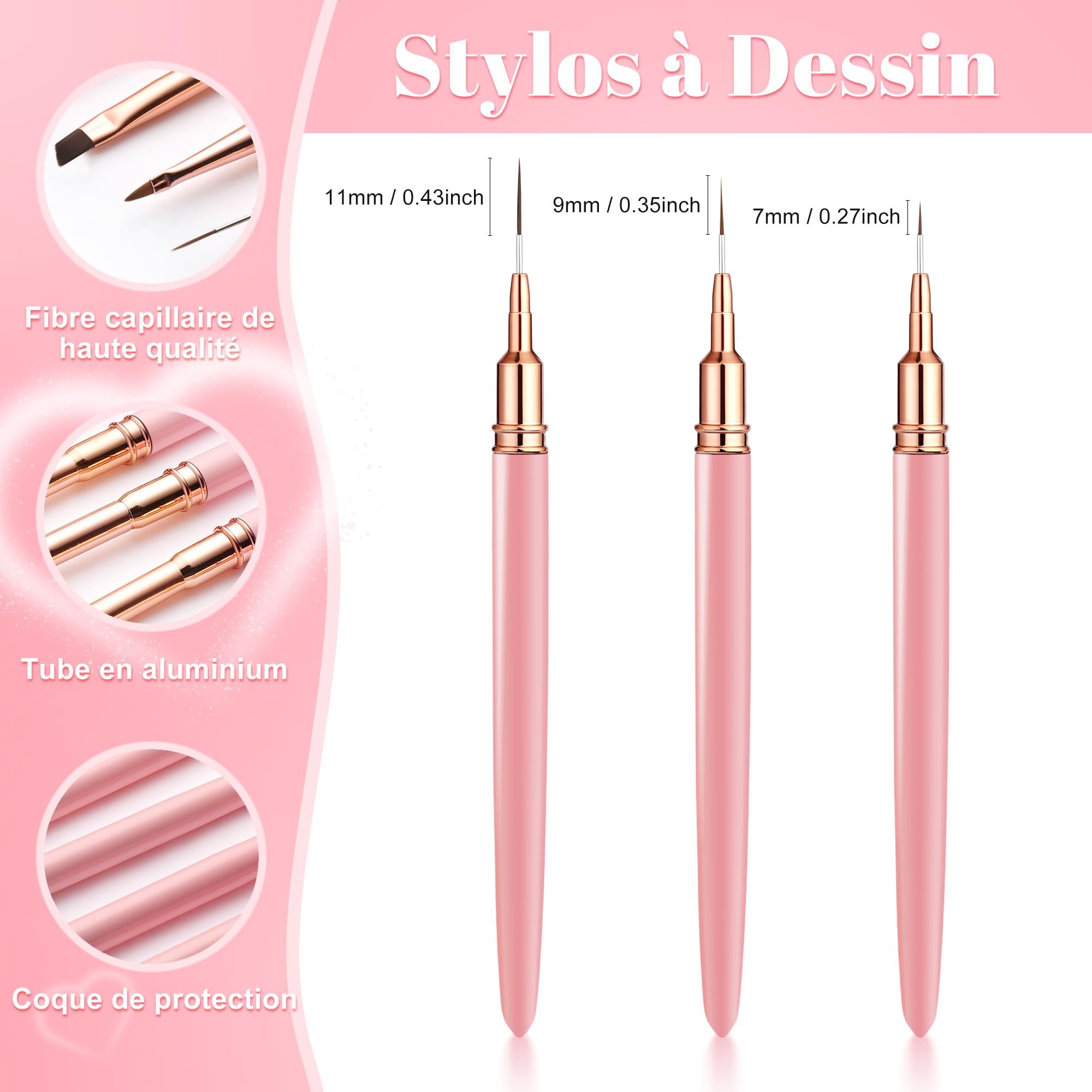 10 Pinceles para Uñas, Pinceles de Decoración de Uñas Profesionales con Pinceles Detallados, Adecuados para Gel, Acrílico y Esmalte Semipermanente para Uñas, Kit Manicura Profesional — view 3