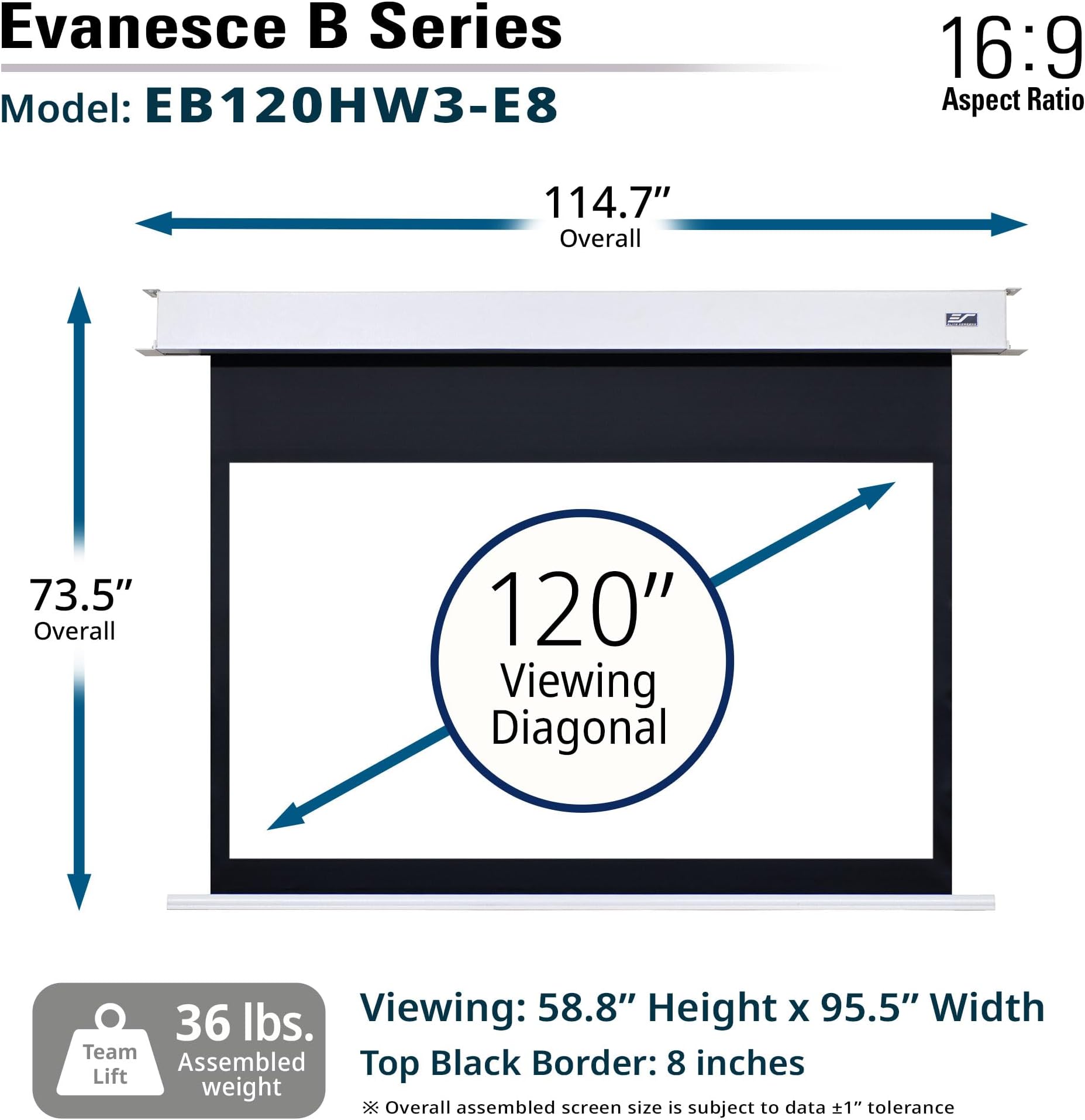 Elite Screens Evanesce B with RC1 Remote Kit, 120-INCH 16:9 Extra 8" Drop, Recessed in-Ceiling Electric Projector Screen, 8k/4K Ultra HD Ready Fiberglass Reinforced Projection, EB120HW3-E8