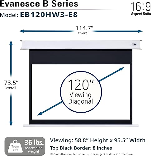 Miniatura 8 de Elite Screens Evanesce B con kit remoto RC1, 92 pulgadas 169 de caída extra de 12 pulgadas, pantalla de proyector eléctrica empotrada en el techo,