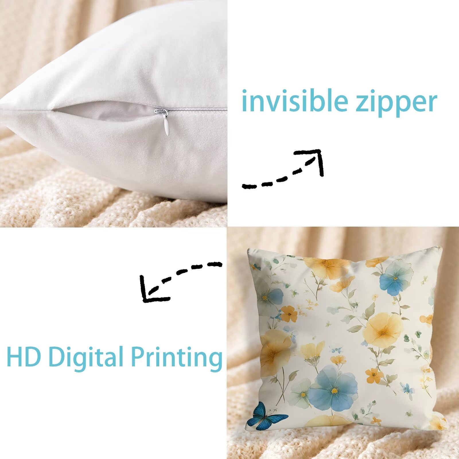 Fundas Cojines 80x80cm Juego de 2, nórdico Flores Frescas Patrón Fundas de Cojines Exterior Impermeable in Terciopelo, con Cremallera Invisible, Funda Cojin Sofa para Decor Hogar Dormitorio t9n-301