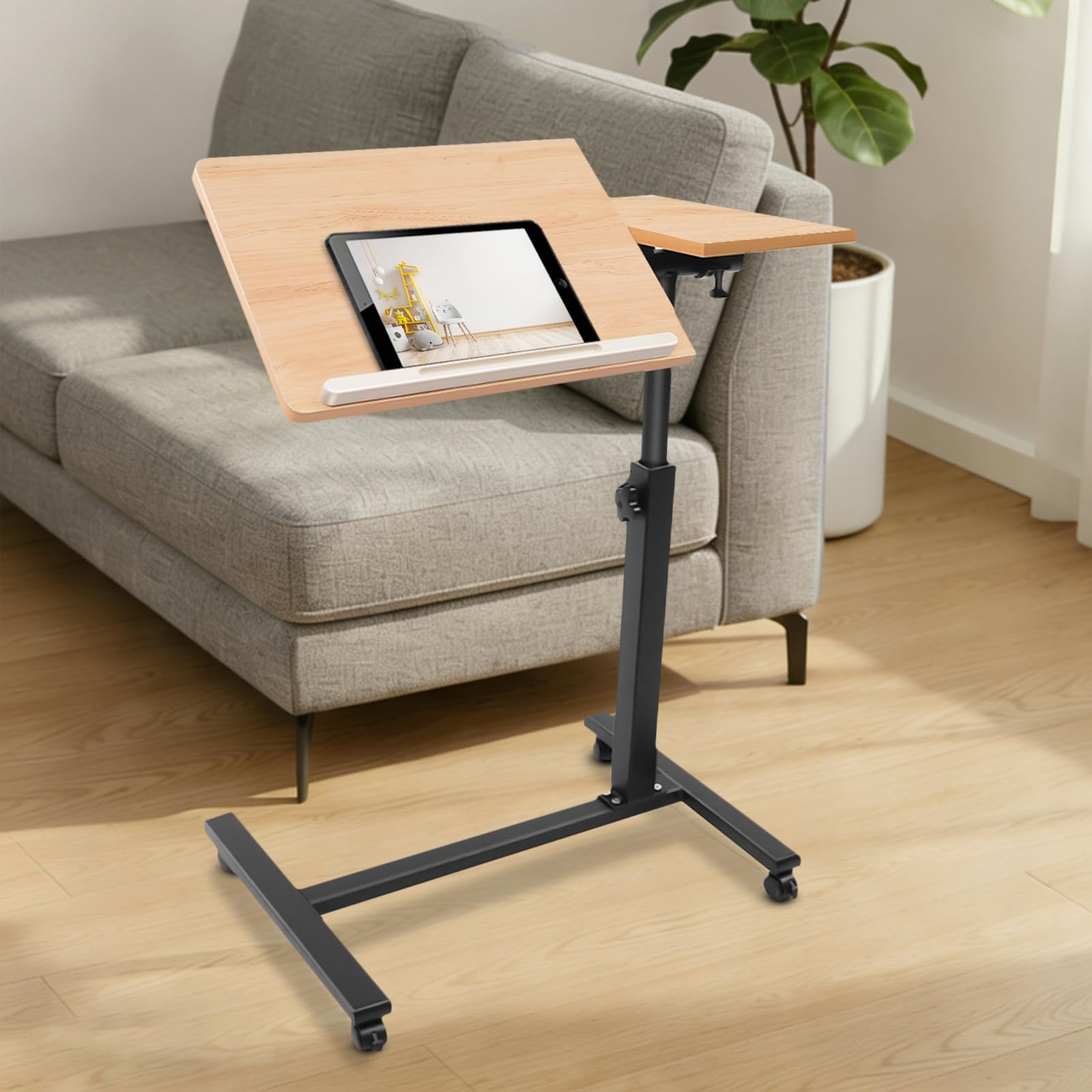 Tavolo per computer portatile regolabile in altezza, tavolino con ruote, tavolo portatile con piano in MDF inclinabile, scrivania regolabile in altezza, 58-90 cm, per letto, divano, ufficio, struttura
