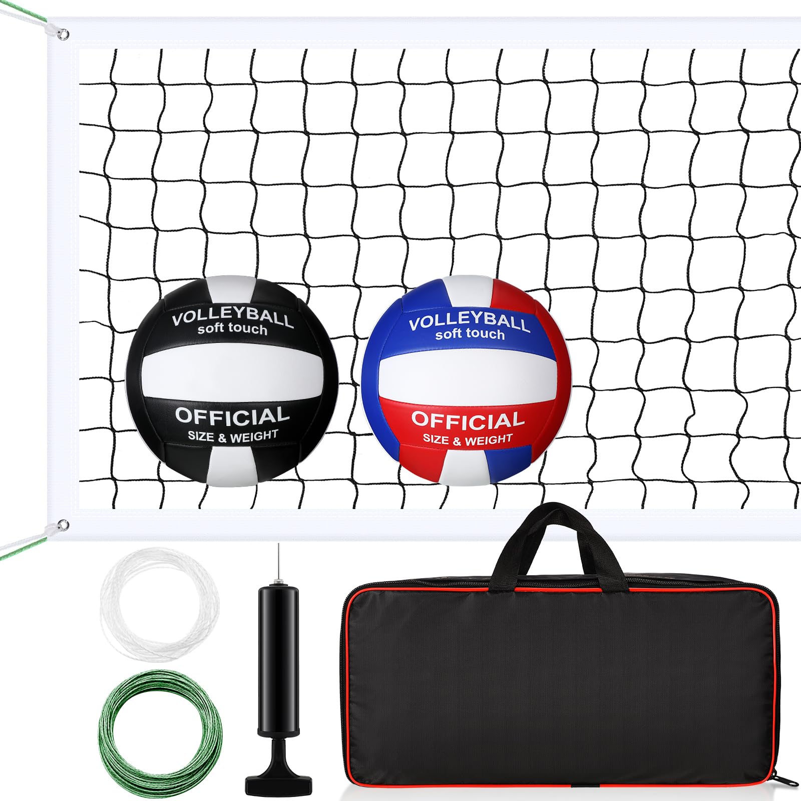 Volleyball Net Set Includes 32x3ft Net 2 Volleyballs with Pump, Aircraft Wire Rope and Carrying Bag Portable Regulation Size Indoor Outdoor Beach Backyard Badminton Net System