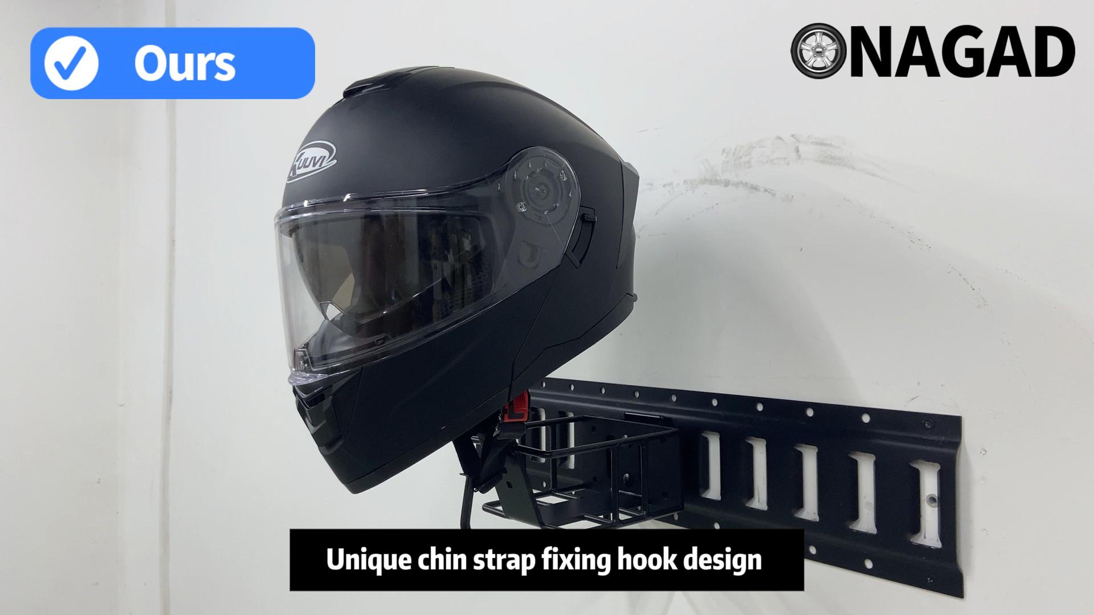 E Track Motorcycle Helmet Rack with Gloves Tray, Chin Strap Fixing Hook