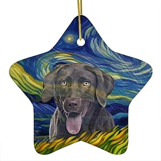 Whimsical Night Sky Chocolate Labrador Retriever Christmas Ornament 2026 Star Ceramic White - Impressionist Pet Portrait Memorial Keepsake Gifts for Lab Dog Lovers