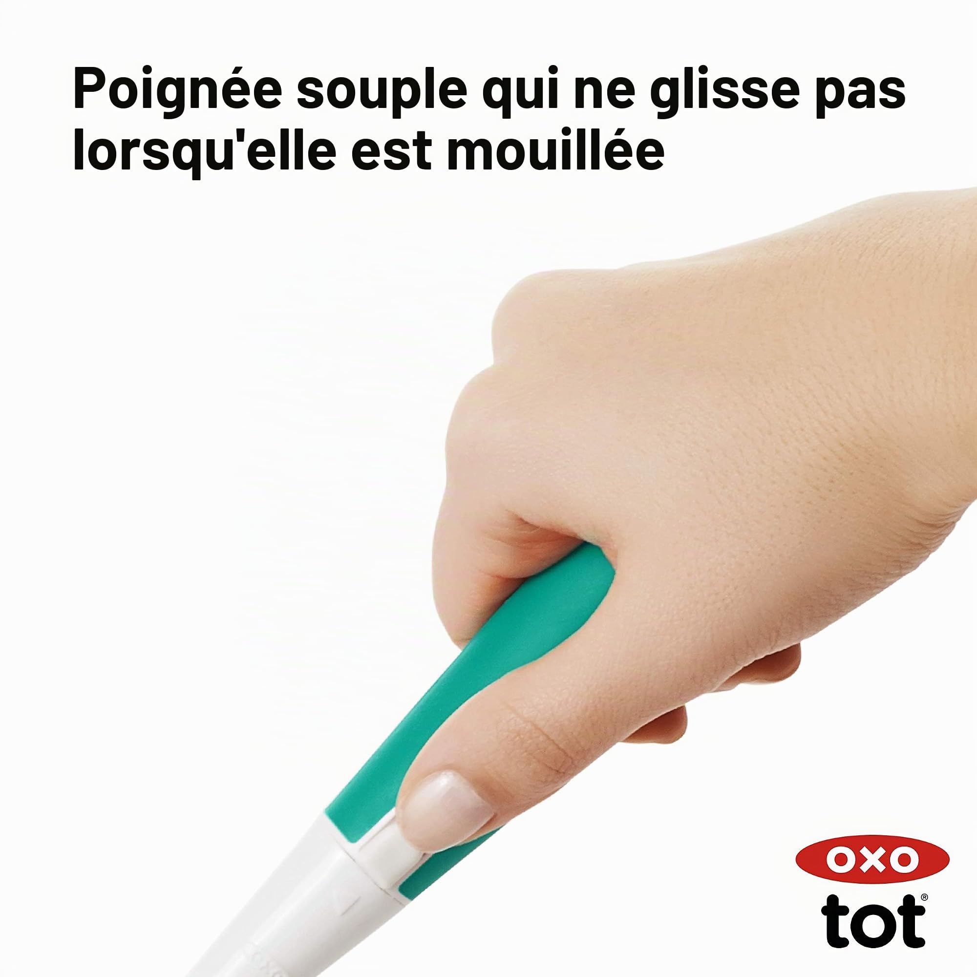 OXO Tot Goupillon avec Support | Poils fermes pour un nettoyage efficace, manche antidérapant confortable, rangement compact