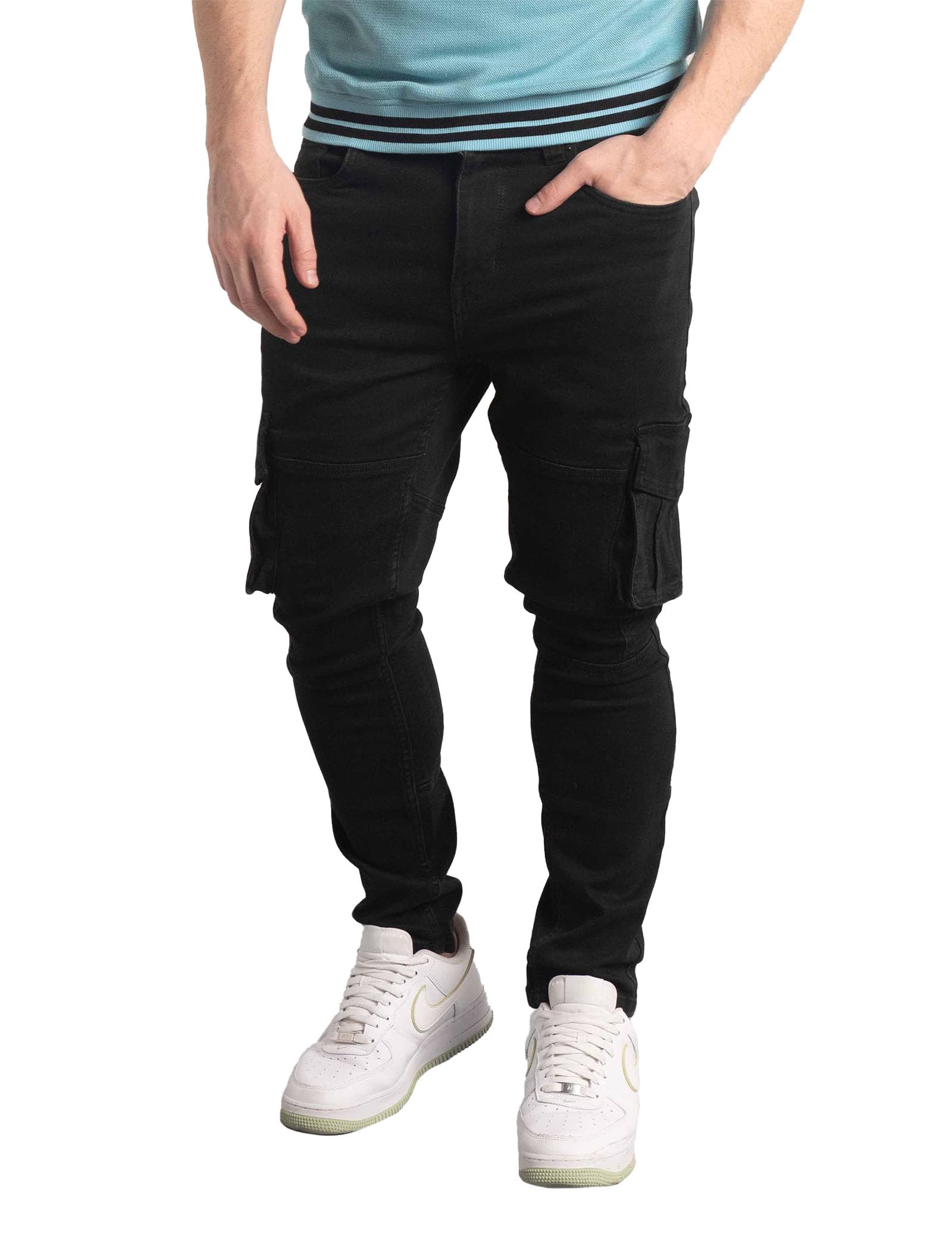 Enorsia Men's Black Skinny Fit Cargo Jeans - Uk 38