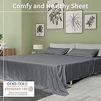 Vista 2 de Mooreeke Cooling Queen - Juego de sábanas de bambú suave y transpirable, sábana bajera ajustable con bolsillo profundo, fundas de almohada