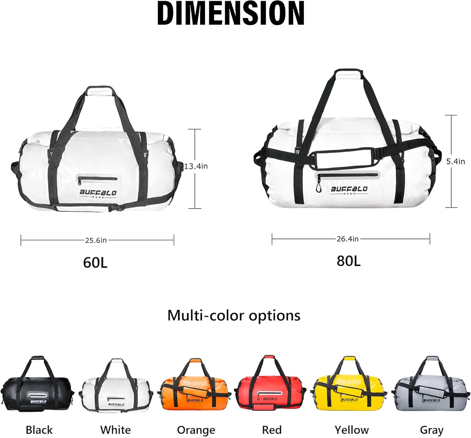 Buffalo Gear Waterproof Duffle Bag 40L 60L 80L Roll-top Dry Bag Heavy Duty Waterproof Duffel Travel Bag for Kayaking Rafting Boating Fishing Camping - Image 7