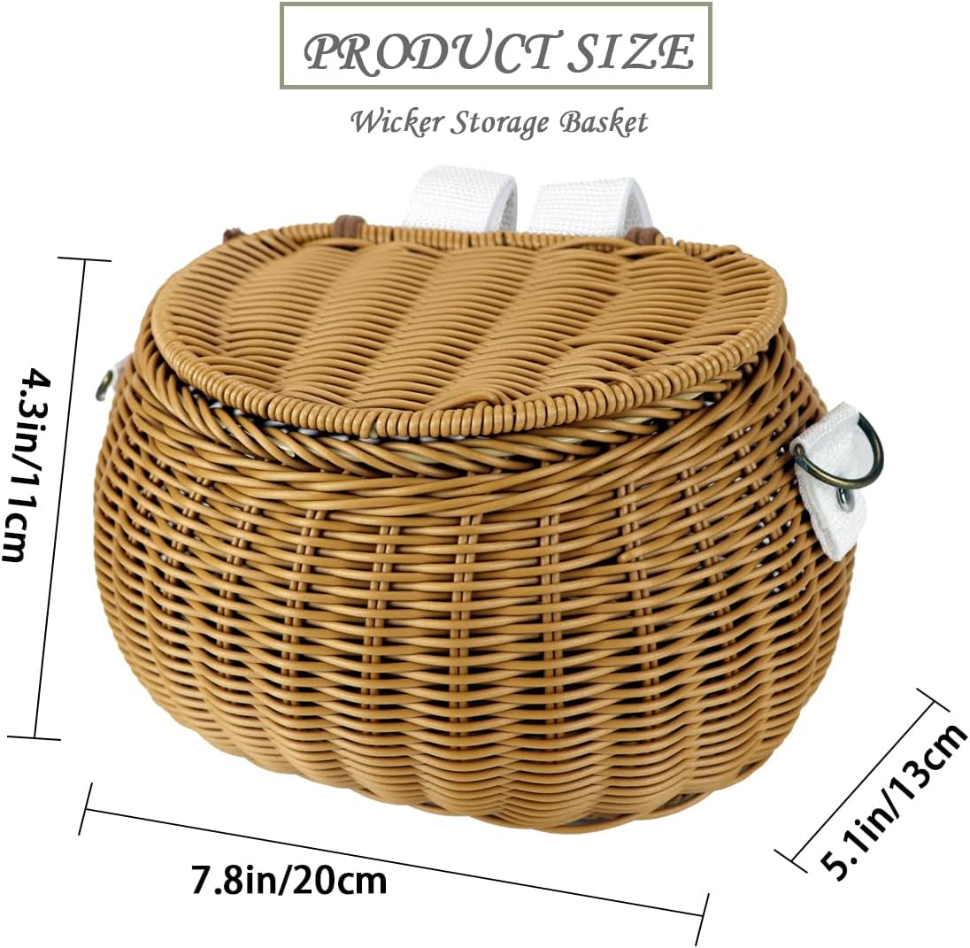 Children Bike Basket Wicker Bike Scooter Tricycle Basket Shoulder Strap Front Handlebar Basket Rattan Basket for Kids