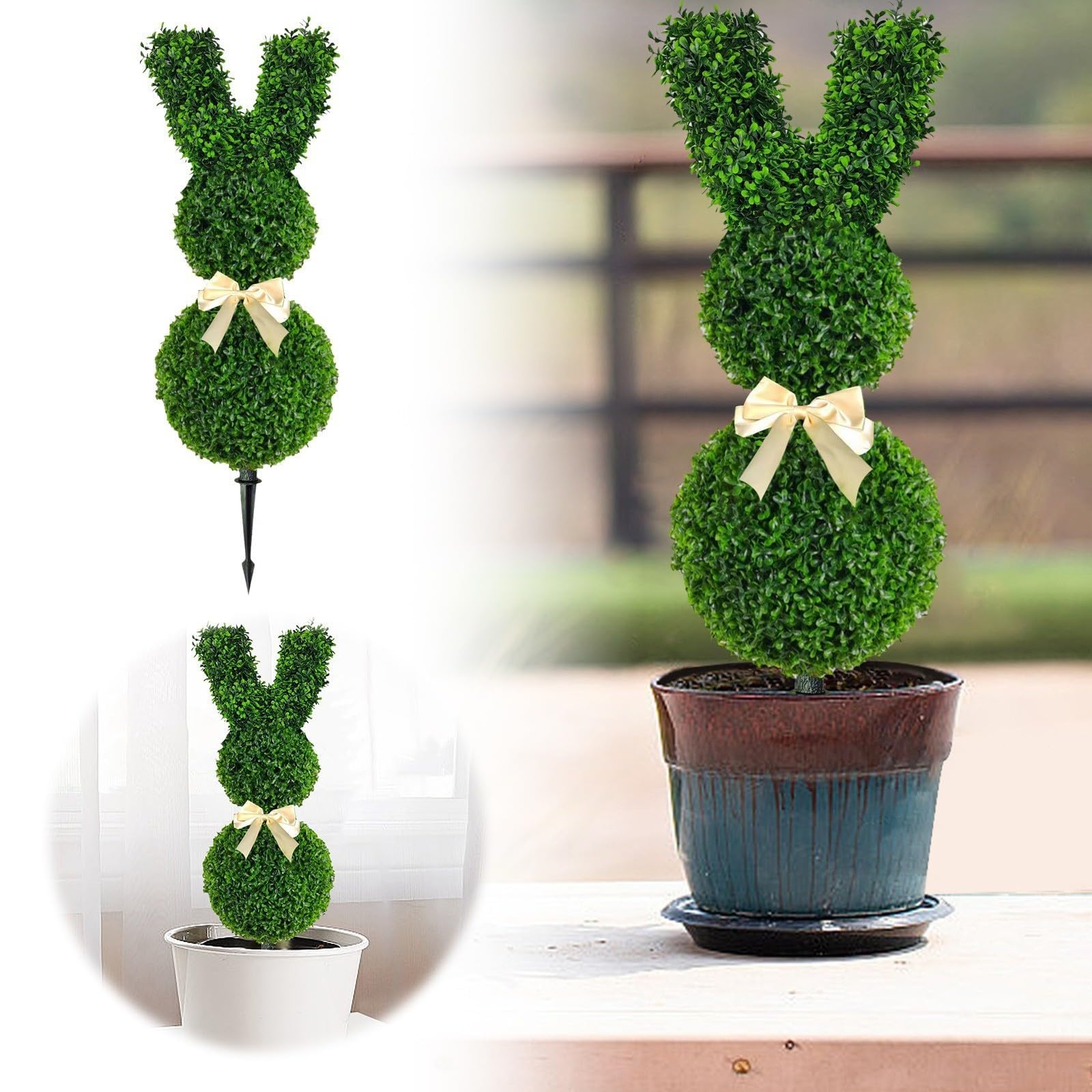Buchsbaum Künstlich Hase Osterdeko Outdoor Groß Gartenstecker Modern Ostern Frühling Deko für Draußen Garten Hasen Deko Osterhase Frühlingdeko Osterdekoration Easter Decoration Outdoor XXL (70cm) Garten
