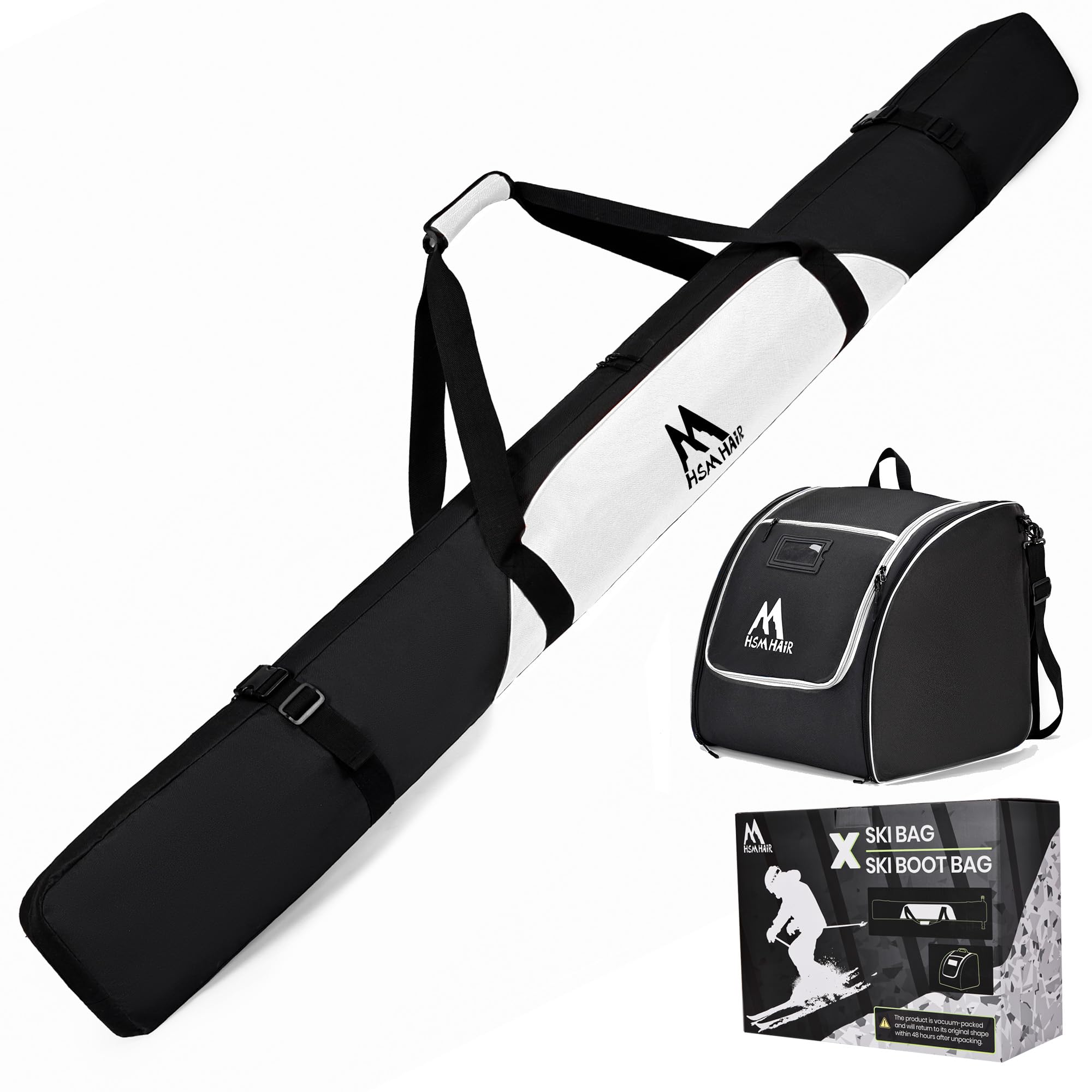 (ski bag only) Ski Bag and Ski Boot Bag Combo-Padding Skis Bag for Air Travel,Water Proof Ski Boot Bag Fits for Skis Up to 200 CM and Boots Up To Size US13,Adults Ski Travel Bag