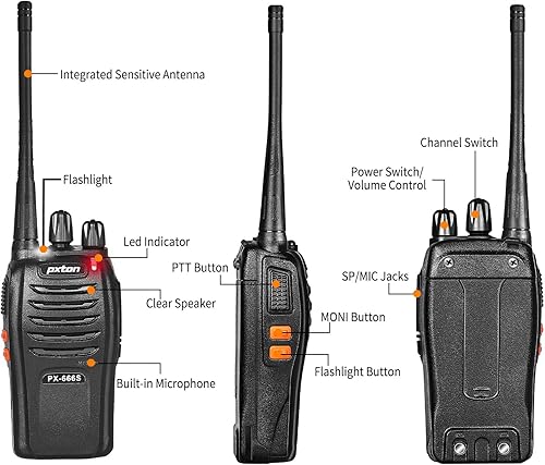 Miniatura 4 de pxton 666S walkie talkies de largo alcance recargable para adultos con auriculares y batería de iones de litio, radios de 2 vías con reducción de