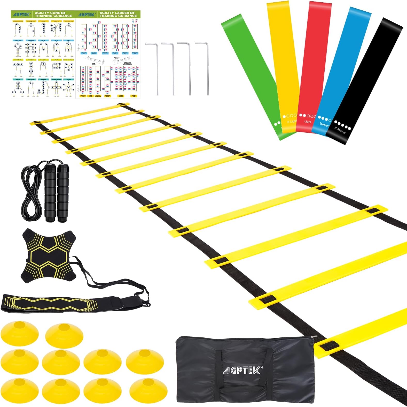 AGPTEK Agility Training Equipment Set Soccer Training Equipment Agility Ladder Speed Training Equipment with Bag Soccer Kick Trainer,Cones Workout Equipment Boost Fitness & Increase Quick Footwork