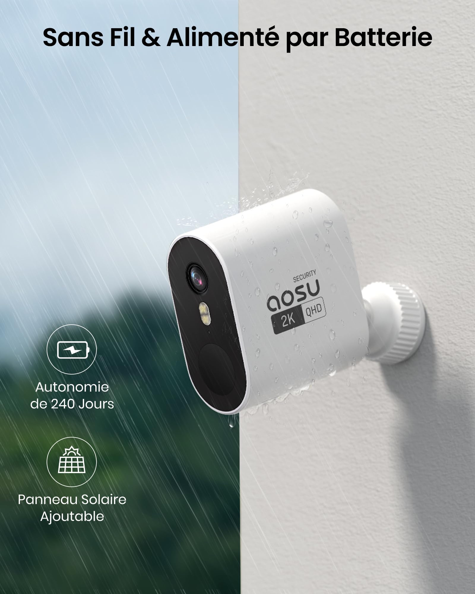 aosu 2K Caméra Surveillance WiFi Extérieure Intérieur sans Fil, 4 Cameras Kit avec aosuBase, sans Abonnement, Ultra Grand Angle, Autonomie Jusqu’à 240 Jours, Alerte Al Détection, Suivi Inter-Caméras