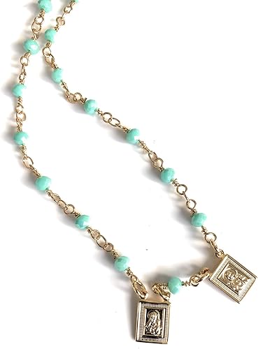 SIFRIMANIA Collar de escapulario católico con Sagrado Corazón de Jesús y Virgen María milagrosa colgante en cadena de collar