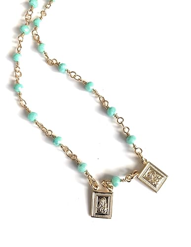 Miniatura 8 de SIFRIMANIA Scapular Catholic Sacred Heart of Jesus and Miraculous Virgin Mary Pendant Chain Necklace (Gold)