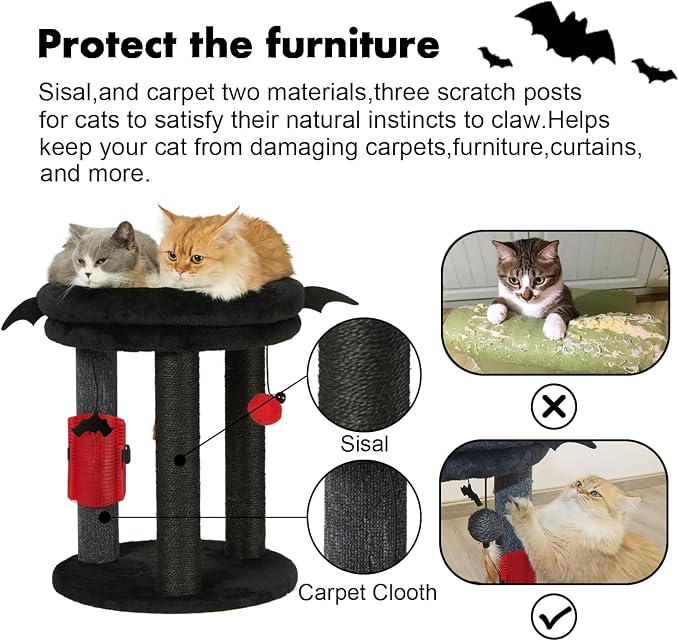 Rascador para gato 4 en 1 con cama y juguetes miniatura 3