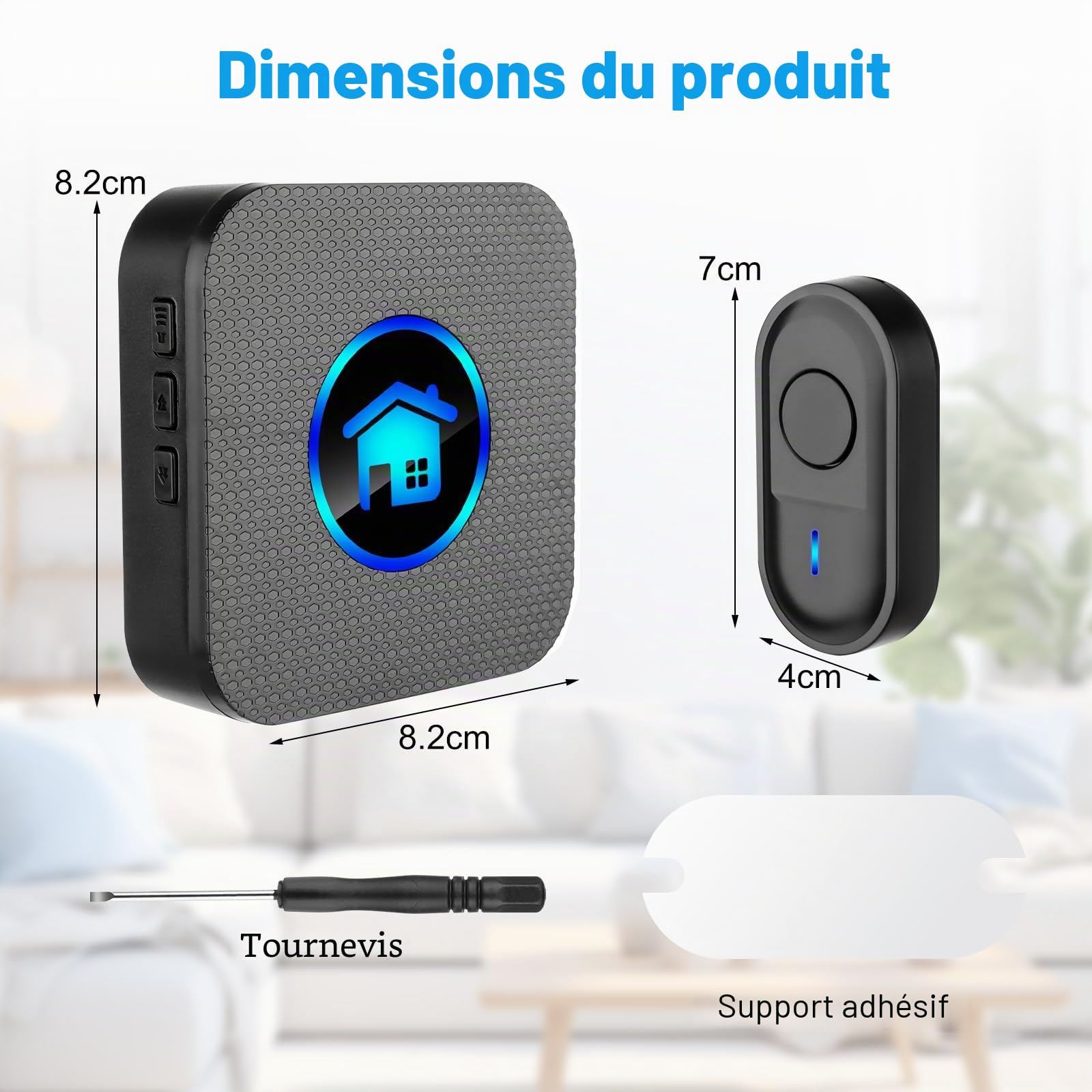 VFANDV Sonnette sans Fil, Mini Sonnette de Porte IP65 Exterieur Étanche Carillon,5 Niveaux Volumes 55 Mélodies pour Maison, Hôtel