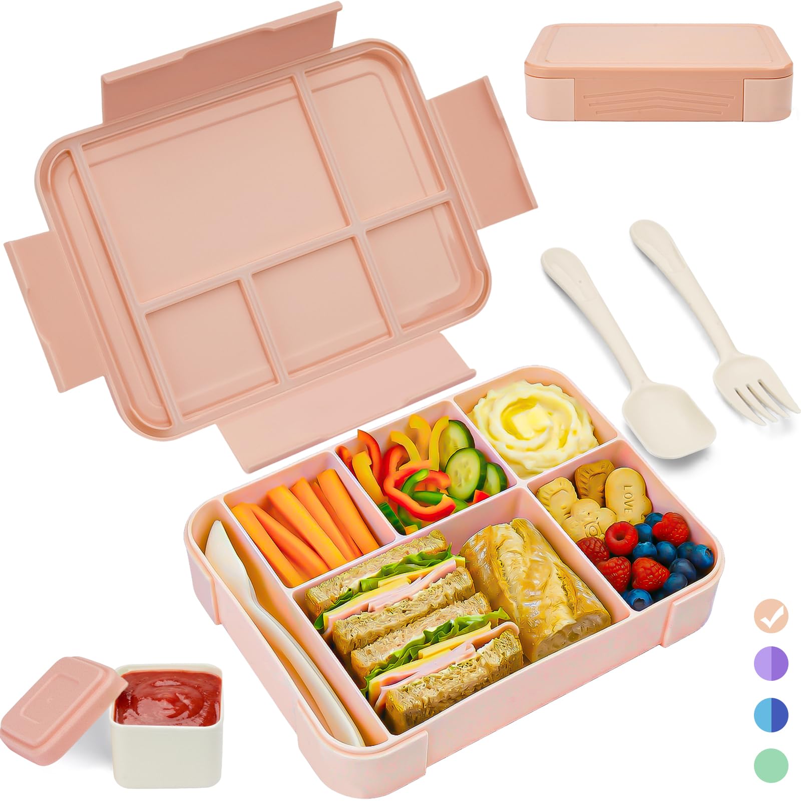 BIBURY Brotdose Kinder mit Fächern, Zuverlässig Auslaufsichere Lunchbox für Schule & Kindergarten, Kompakte Bento Box 340g Leichtgewicht