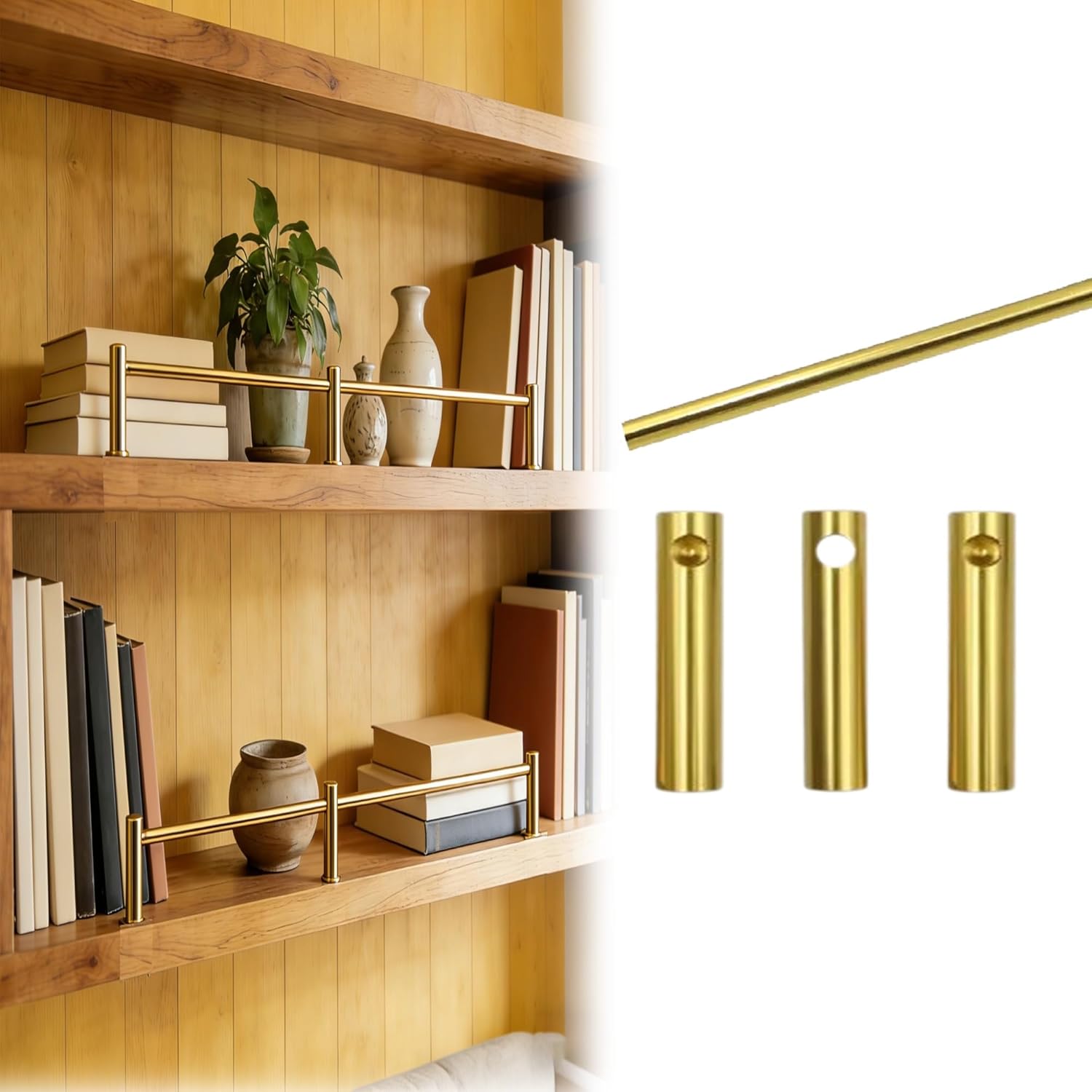 Anti Fall Cabinet Metal Guardrail Bars 30/36/40/46/50/56/60/66/70/76/80/86/90/96/100 cm Long, Decorative Shelf Rail Fence Pole Set, Easy to Install(Gold,74cm/29.1in)