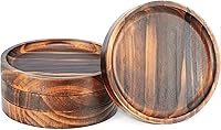 Hanber Natural Paulownia Wood Coasters Set of 4 - 4.3" Raised Edge Drink Coasters with Non-Slip Mats for Table Protection