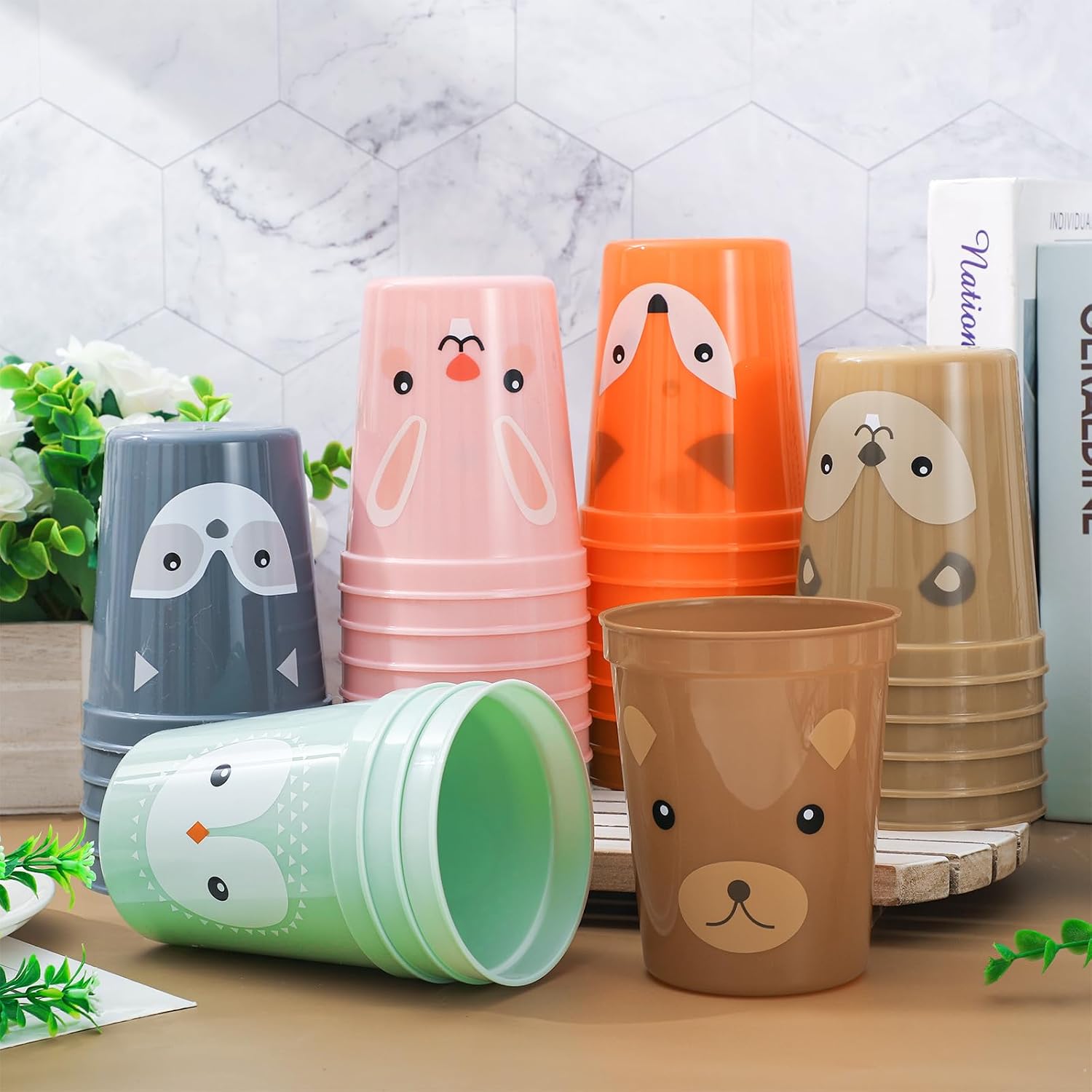 FYSUIMU 36 Pcs Woodland Animal Party Decoration Cups 16 Oz Forest Animal Plastic Cups Cartoon Style Reusable Drinking Cup Drinkware for Birthday Baby Shower Party Supplies