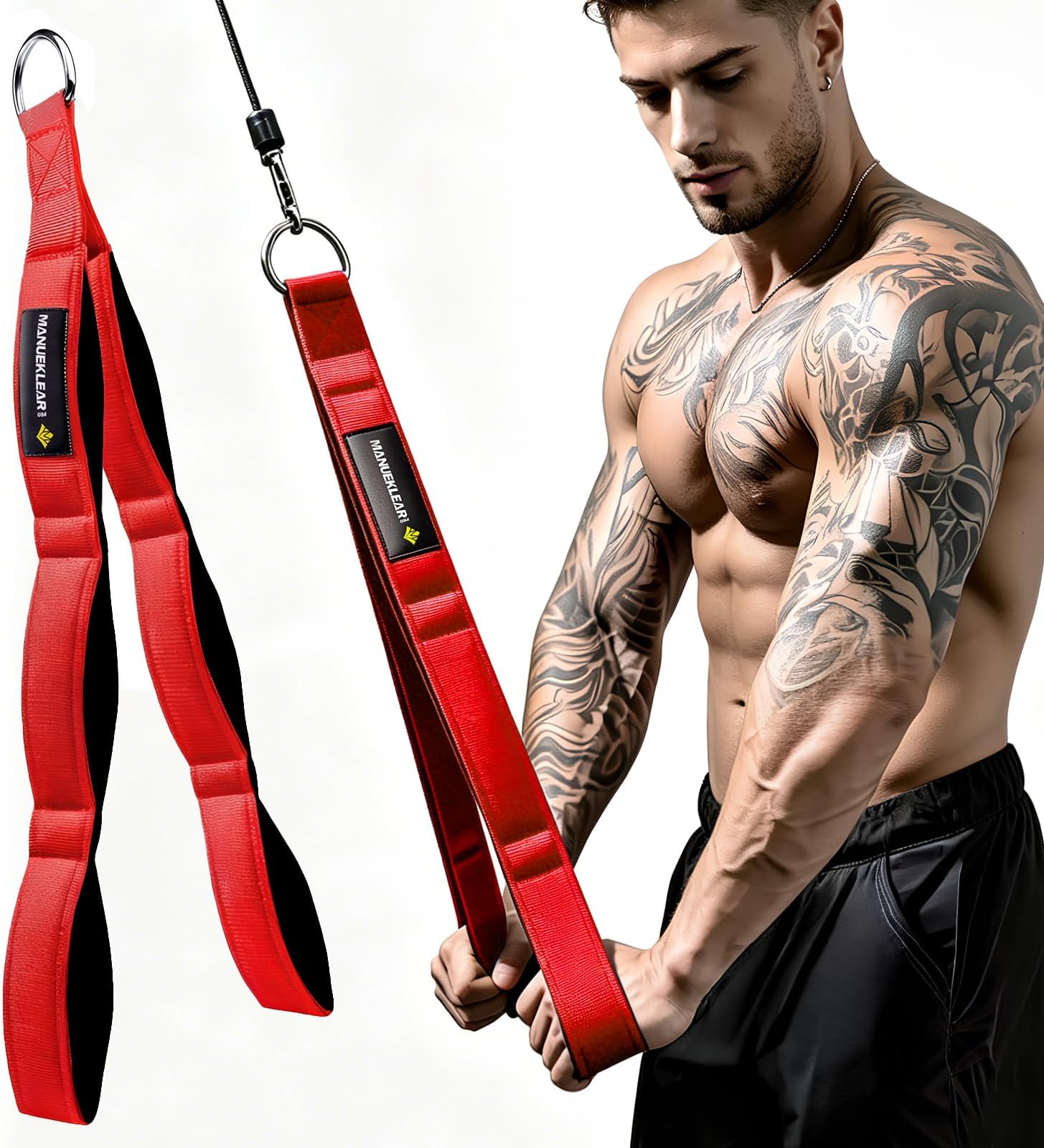 MANUEKLEAR 3 Grip Lengths in 1 Tricep Rope Cable Attachment with Ergonomic Handles, Greater ROM for Tricep Push Down Attachment Professional Gym Rope for Overhead Extension