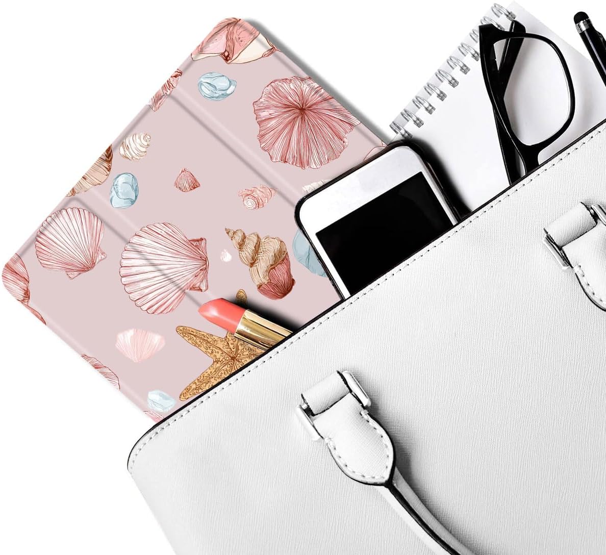 MAYCARI Marine Ocean Sea Case for iPad A16 11 inch 2025 with Pencil Holder, Original Pattern iPad 10th Generation Soft TPU Back Protective Cover Shell Auto Sleep/Wake Slim Shell - Pink Shells Starfish